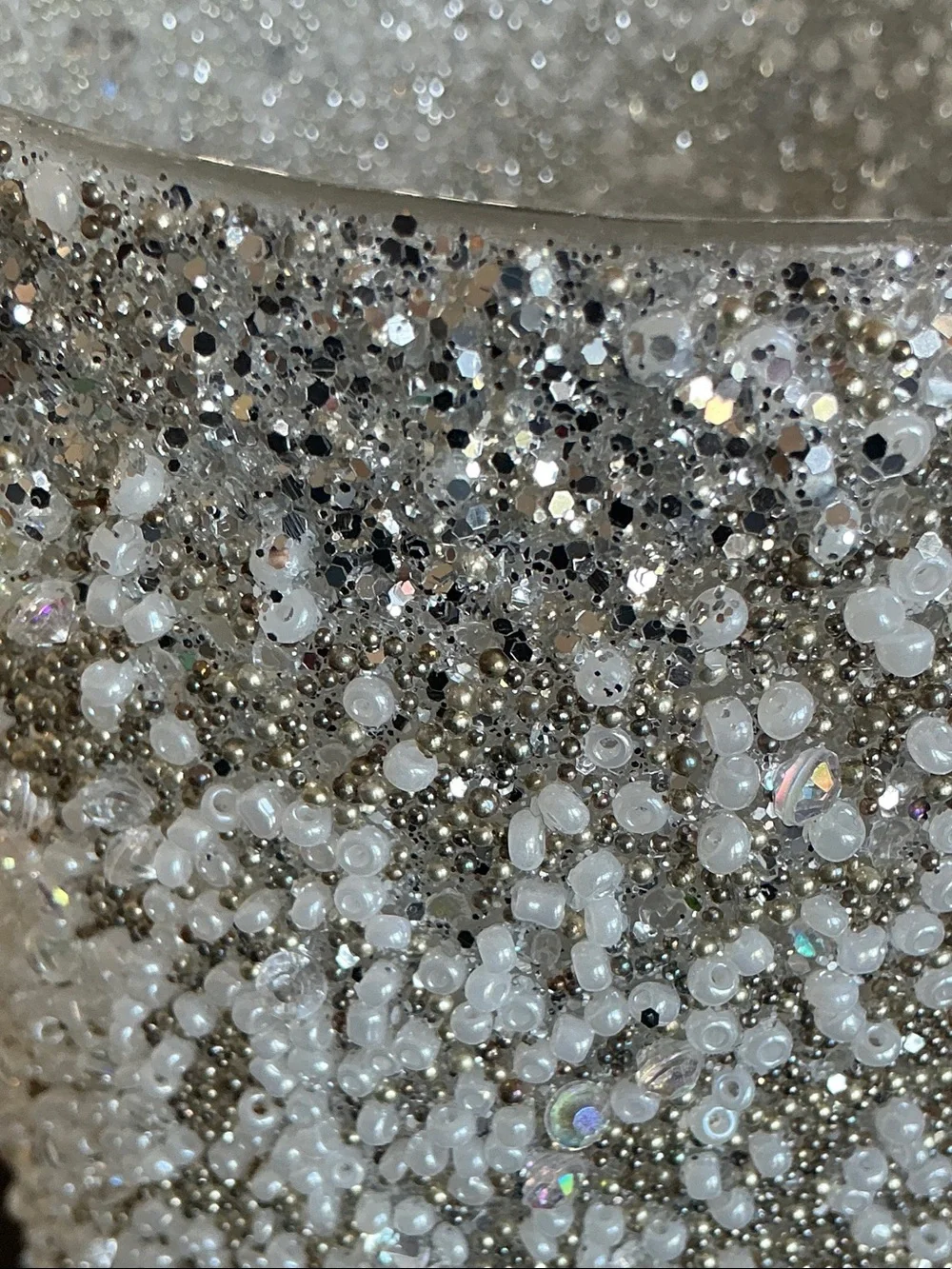 Decorative Beaded White  & SilverCylinder Vase - Sparkling Accent